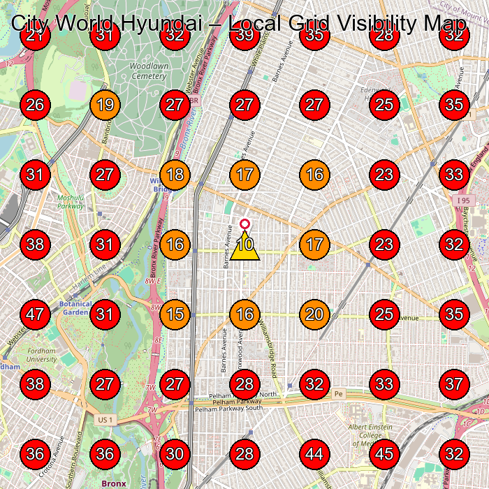 City World Hyundai GeoGrid visibility map for Used Car Dealer in Bronx